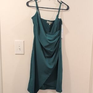 Almost Famous Teal Draped Cowl Mini Dress